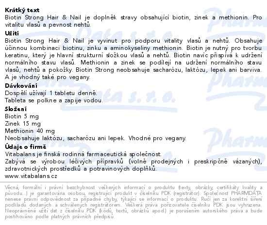 Příbalový leták - Biotin Strong Hair&Nail 60 tablet