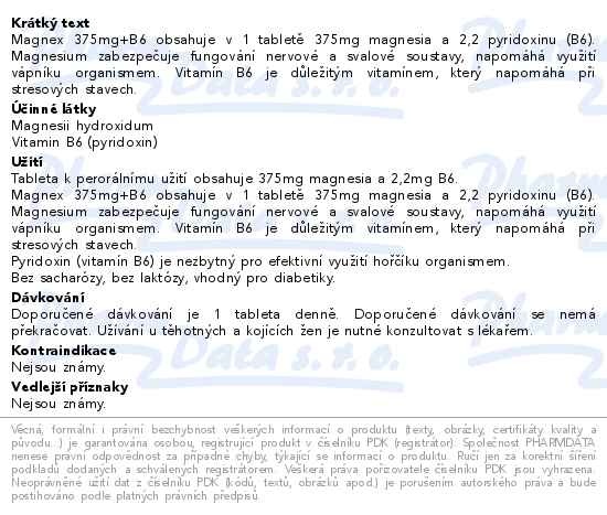 Příbalový leták - Magnex 375mg+B6 180 tablet