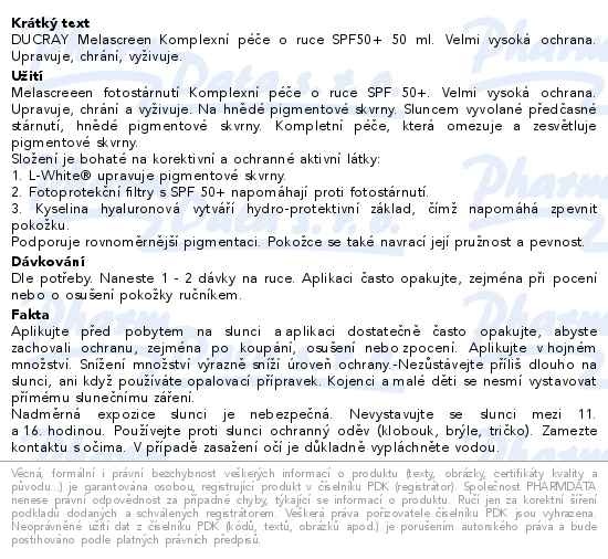 Příbalový leták - DUCRAY Melascreen Komplex.péče o ruce SPF50+ 50ml