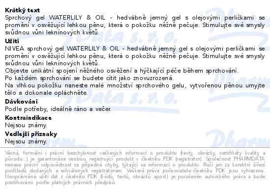 Příbalový leták - NIVEA Osvěžující sprchový gel Waterlily & Oil 250ml
