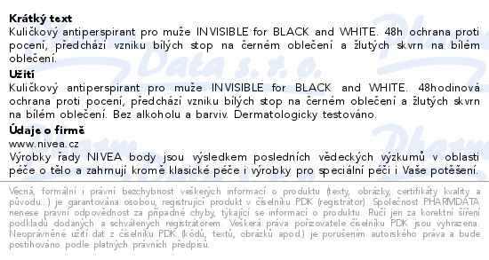 Příbalový leták - NIVEA MEN Kuličkový antiperspirant pro muže Black&White Original 50ml