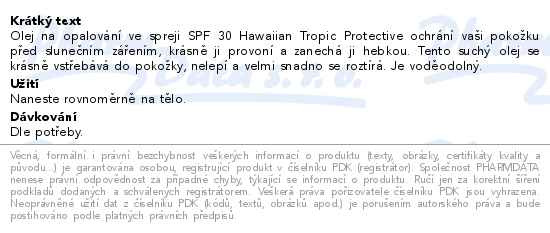 Příbalový leták - Hawaiian Tropic Glowing dry spray oil SPF30 200ml