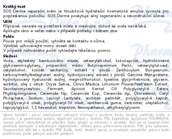 Příbalový leták - Oncos SOS Derma reparační krém 30ml