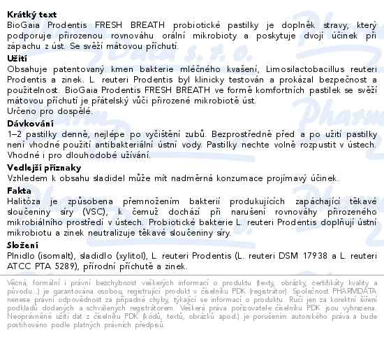 Příbalový leták - BioGaia Prodentis FRESH BREATH 30 pastilek