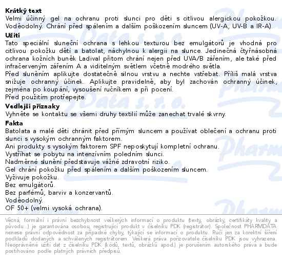 Příbalový leták - Ladival dětská alergická pokožka gel OF50+ 200ml