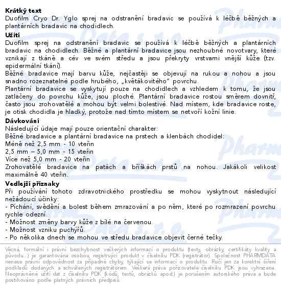 Příbalový leták - Duofilm Cryo Dr.Yglo sprej 50ml