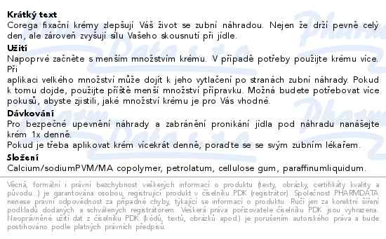 Příbalový leták - Fixační krém Corega Original XL extra silný pro fixaci zubní náhrady, bez příchuti, 70g