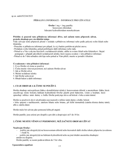 Příbalový leták (SUKL) - Orofar 1mg/1mg 24 pastilek