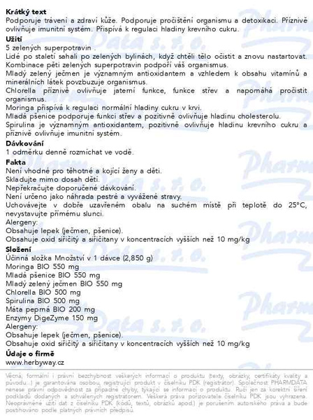 Příbalový leták - Herbyway Supergreens 5 zelených superpotravin + enzymy