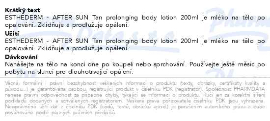 Příbalový leták - ESTHEDERM After sun tan prolonging body 200ml