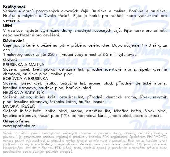 Příbalový leták - Apotheke Premier Ovocný koktejl směs čajů 20 sáčků