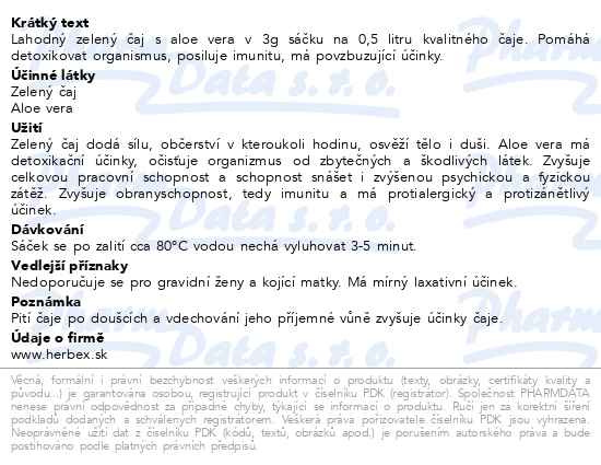 Příbalový leták - HERBEX Zelený čaj s aloe vera 20 nálevových sáčků 1,5g