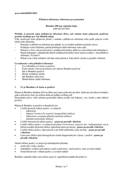 Příbalový leták (SUKL) - Betadine 200mg 7 vaginálních čípků