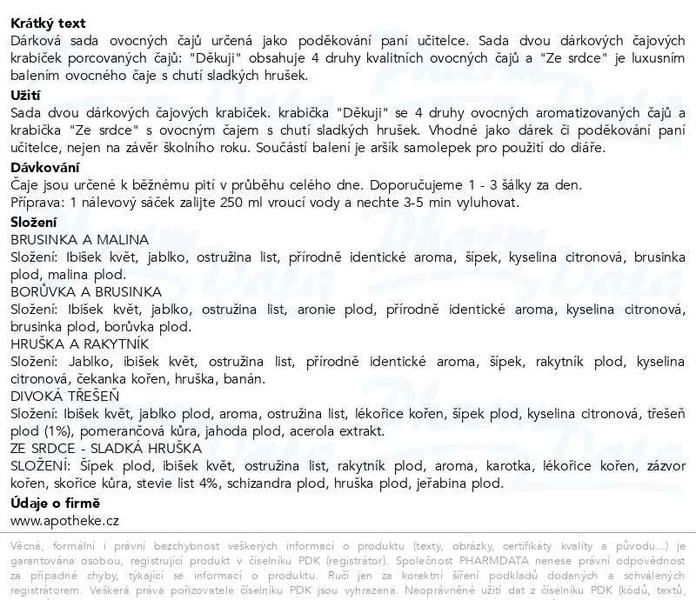 Příbalový leták - Apotheke Paní učitelce dárková sada 2x20sáčků