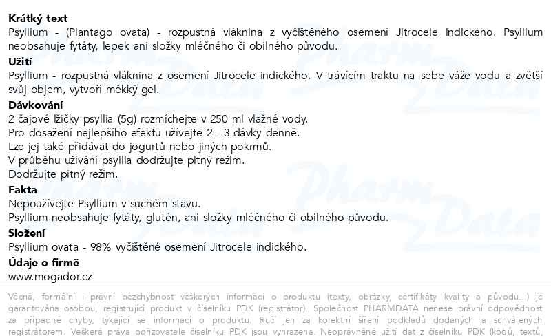 Příbalový leták - Psyllium vláknina 250g+10% ZDARMA krabička