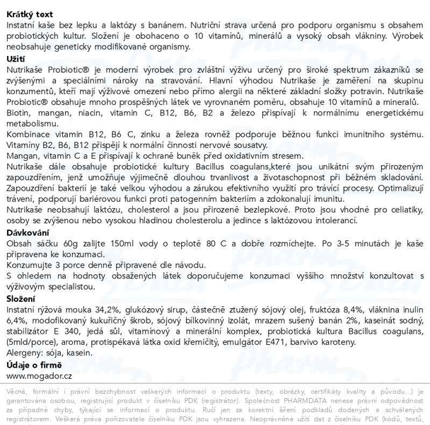 Příbalový leták - Nutrikaše probiotic s banány 180g (3x60g)