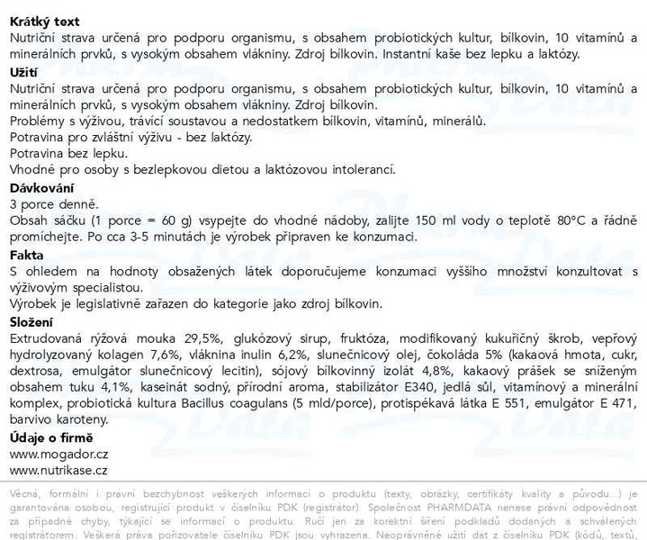 Příbalový leták - Nutrikaše probiotic proteinová s čokoládou 3x60g