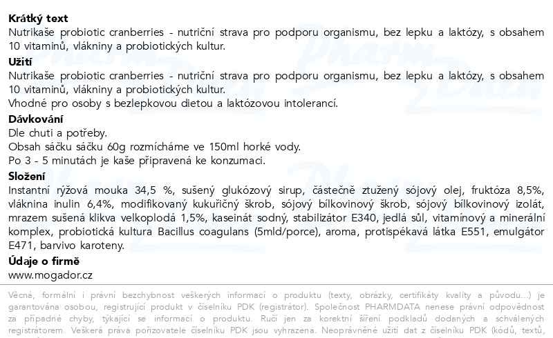 Příbalový leták - Nutrikaše probiotic cranberries 180g (3x60g)