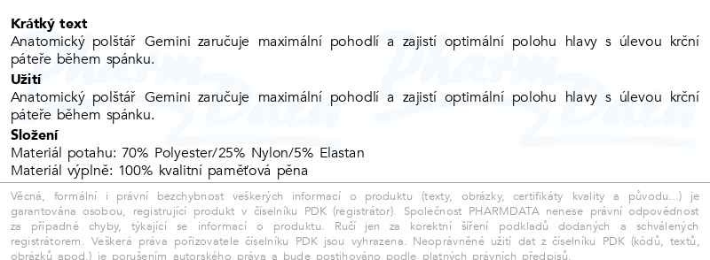 Příbalový leták - Connect  IT ergonomický polštář Gemini