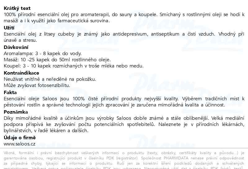 Příbalový leták - Saloos Esenciální olej Litsea cubeba 10ml