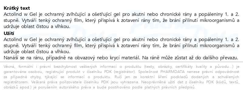 Příbalový leták - Actolind w Gel 10ml