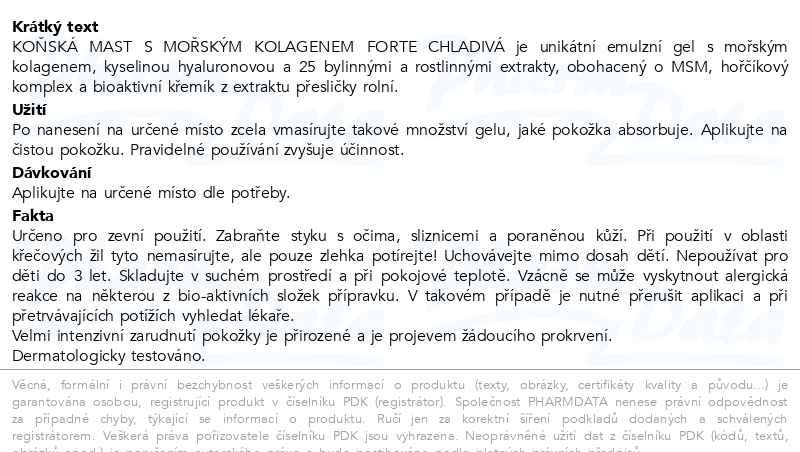 Příbalový leták - Koňská mast s kolagenem forte chladivá 200 ml