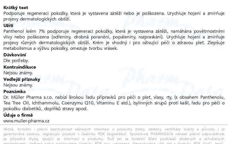 Příbalový leták - Panthenol krém 7% 30ml Dr.Müller