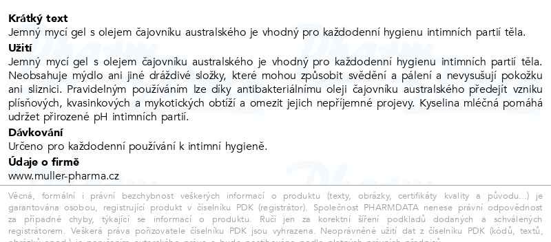 Příbalový leták - Tea Tree Oil mycí gel pro intimní hygienu 200ml