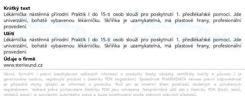Příbalový leták - Lékárnička nástěnná dřevěná 42cm do 15os přírodní