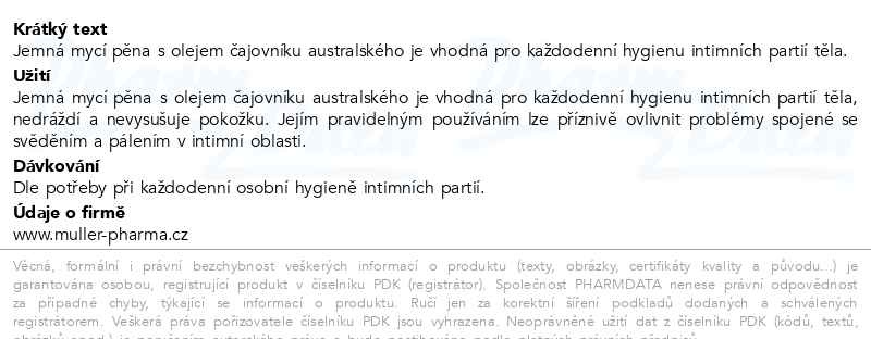 Příbalový leták - Tea Tree Oil mycí pěna pro intimní hygienu 150ml