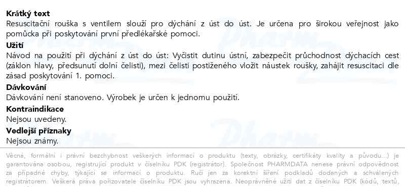 Příbalový leták - Rouška resuscitační s ventilem Steriwund