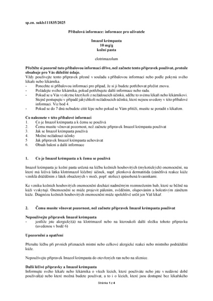 Příbalový leták (SUKL) - Imazol krémpasta 10mg/g drm.pst.1x30g