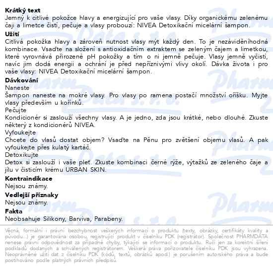 Příbalový leták - NIVEA detoxikační micelární šampon 400ml