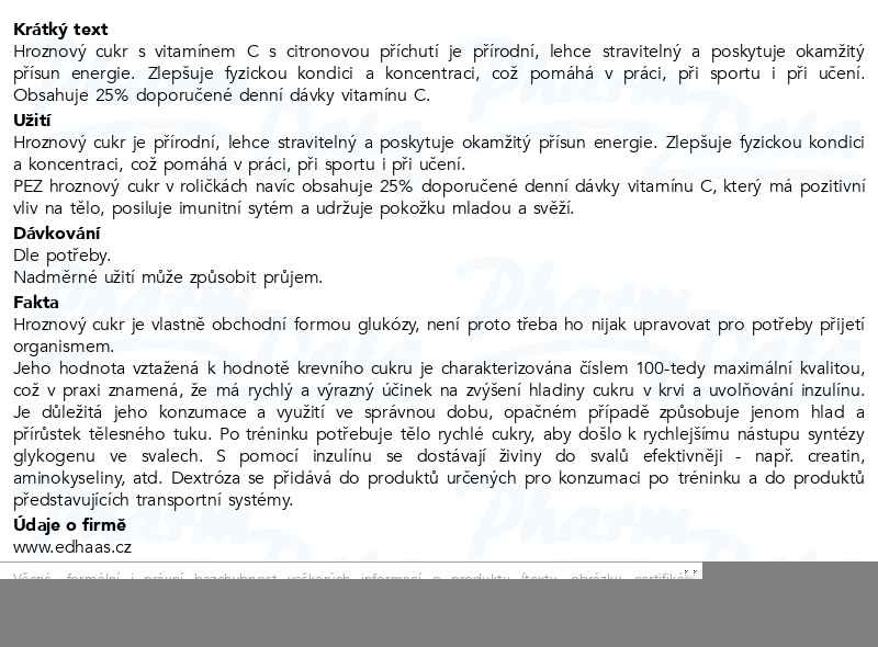 Příbalový leták - PEZ Hroznový cukr citron s vitamínem C 39g