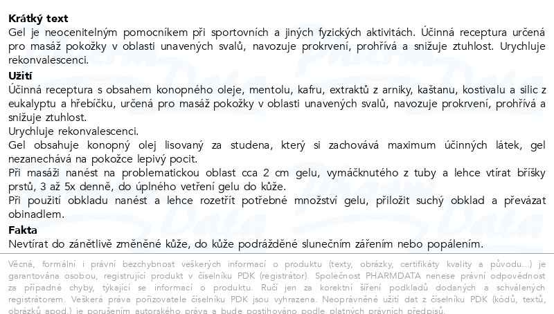 Příbalový leták - Alpa Konopný gel masážní 100ml