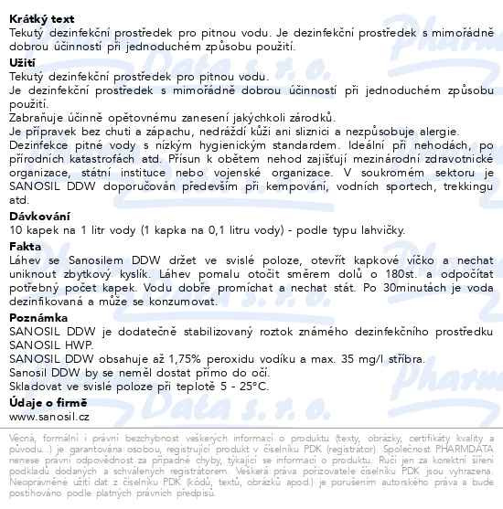 Příbalový leták - Sanosil DDW dezinfekce pit.vody 80ml/80l vody