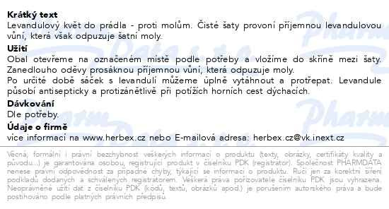 Příbalový leták - HERBEX Levandule do prádla 20g