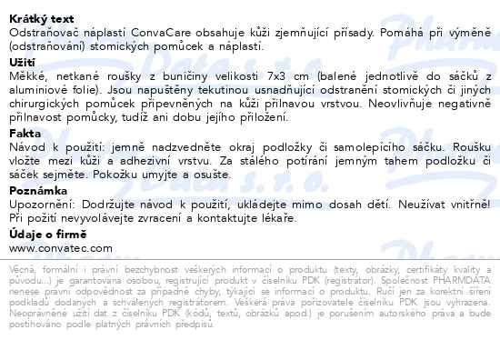 Příbalový leták - Odstraňovač podložky Convacare 100 roušek