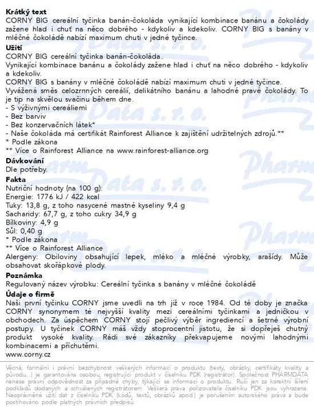 Příbalový leták - Corny BIG banánová 50g
