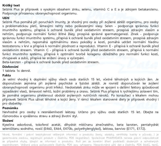 Příbalový leták - Selzink Plus tbl.50