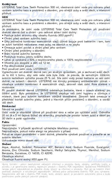Příbalový leták - LISTERINE TOTAL CARE TEETH PROTECTION 500ml