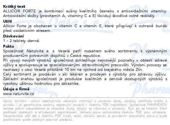 Příbalový leták - NATURVITA Allicor Forte česnek+C+E+P+BETA tbl.60