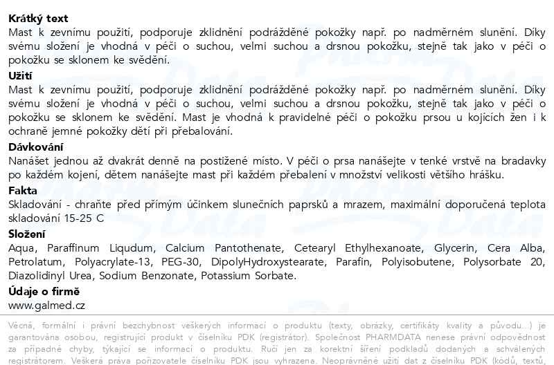 Příbalový leták - Calcium panthothenicum mast 100g Galmed