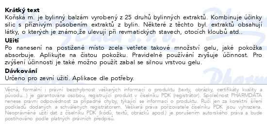 Příbalový leták - Koňská mast s konopím chladivá 250 ml