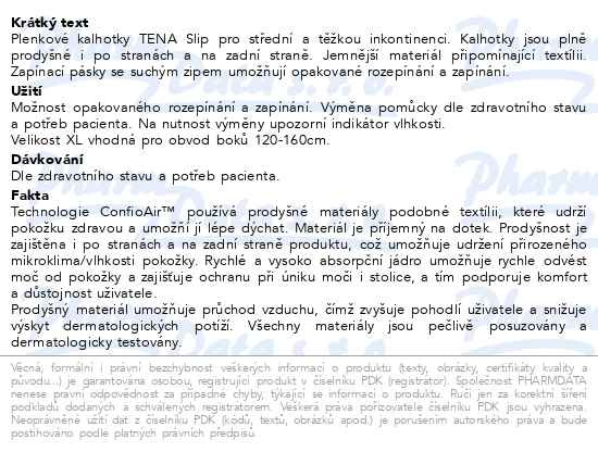 Příbalový leták - TENA Slip Super X-Large inkontinenční kalhotky 28ks
