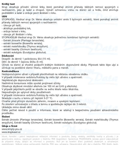 Příbalový leták - STOPKAŠEL Medical sirup Dr. Weiss 100+50ml NAVÍC