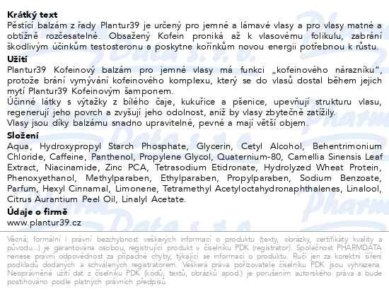 Příbalový leták - Plantur39 Kofeinový balzám pro jemné vlasy 150ml