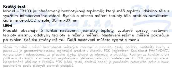 Příbalový leták - SimplyMed Infračervený bezdotykový teploměr UFR103