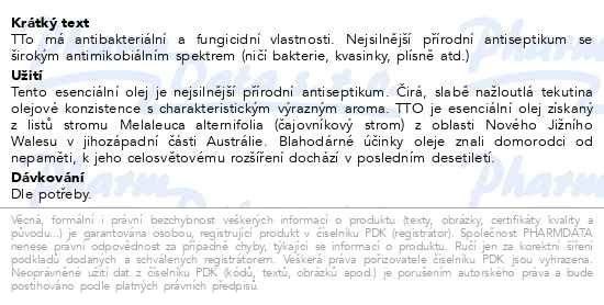 Příbalový leták - Tea Tree oil 100% čistý olej 10ml