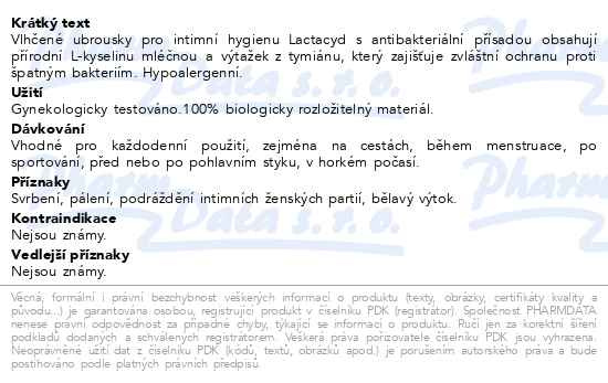 Příbalový leták - Lactacyd ubrousky with antibacterials 15ks